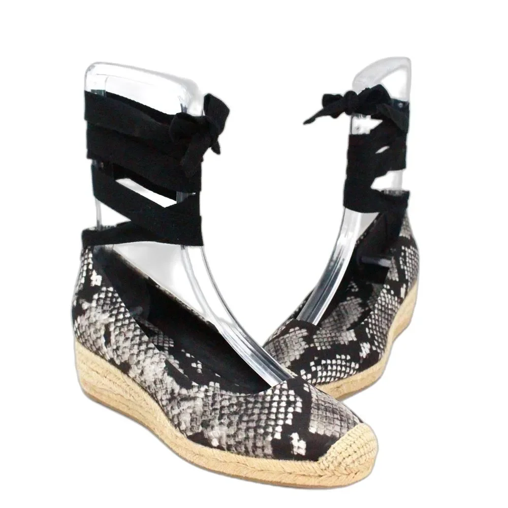 Tory Burch Women's Heather Ankle Wrap Wedge Espadrilles Snake Print Size 9.5 M